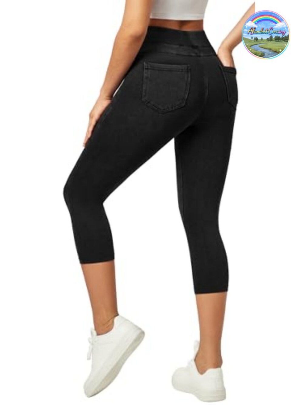 Stretchy Pull On Capri Jeans High Waist Butt Lift Denim Leggings